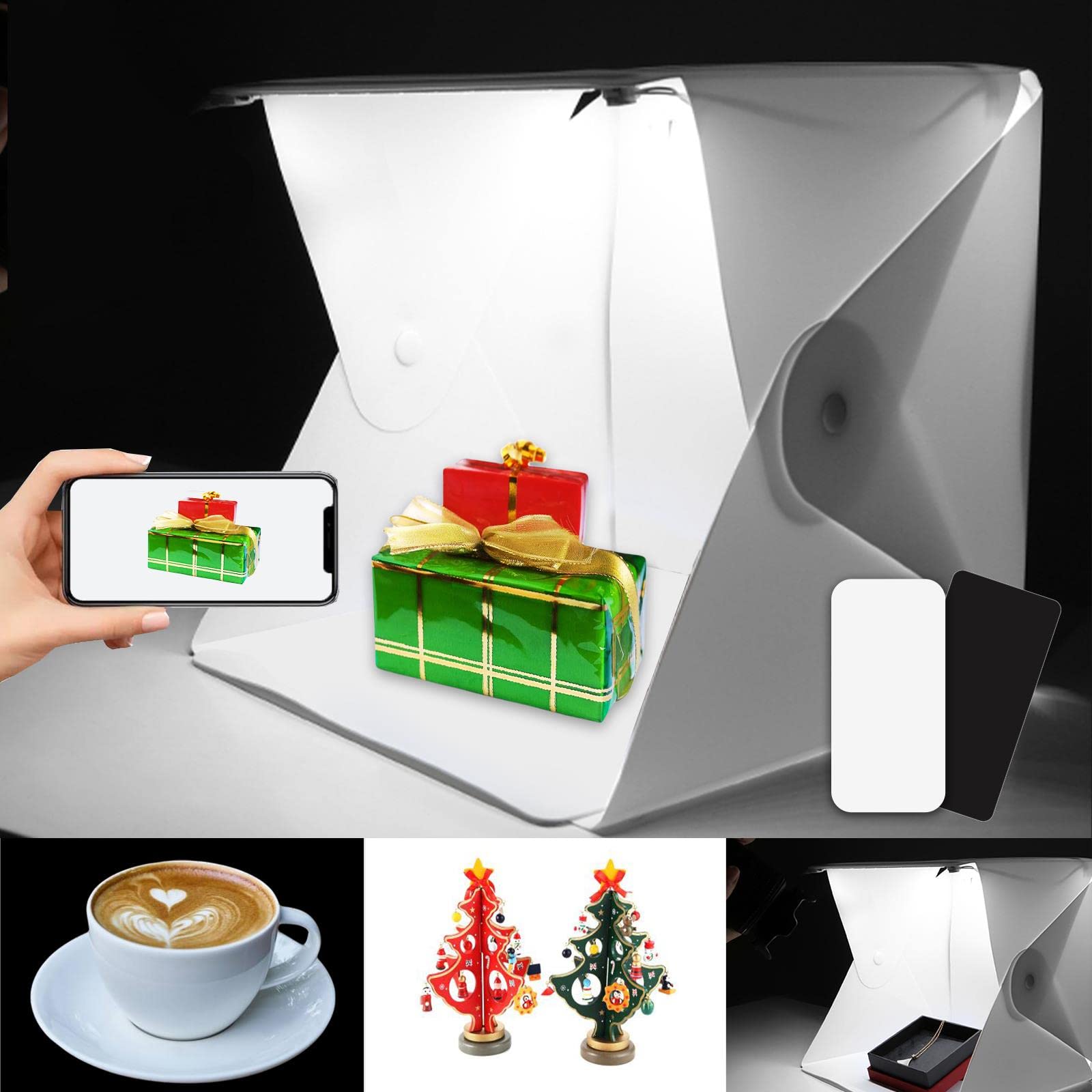 Portable Photo Studio Mini Shooting Tent Foldable Light box 9x9x9.5" LED Light Tent Photography Backdrop Lighting Cube for Product Jewellery Model