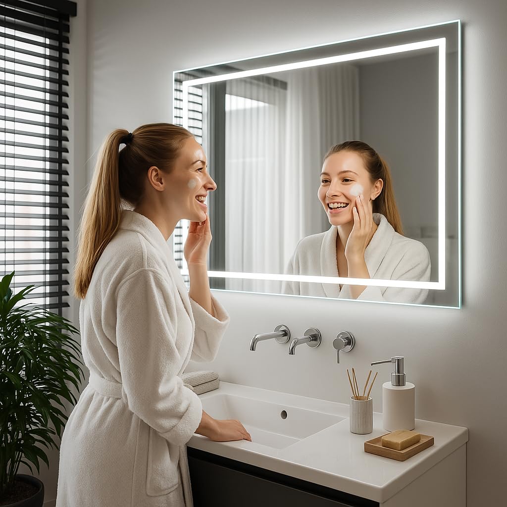 SARAR Badspiegel Spiegel Badezimmerspiegel mit schmaler rundum LED-Beleuchtung 170x80 cm Made in Germany eckiger Wandspiegel Mirror Spiegel Bad mit Licht auf Maß Toulon