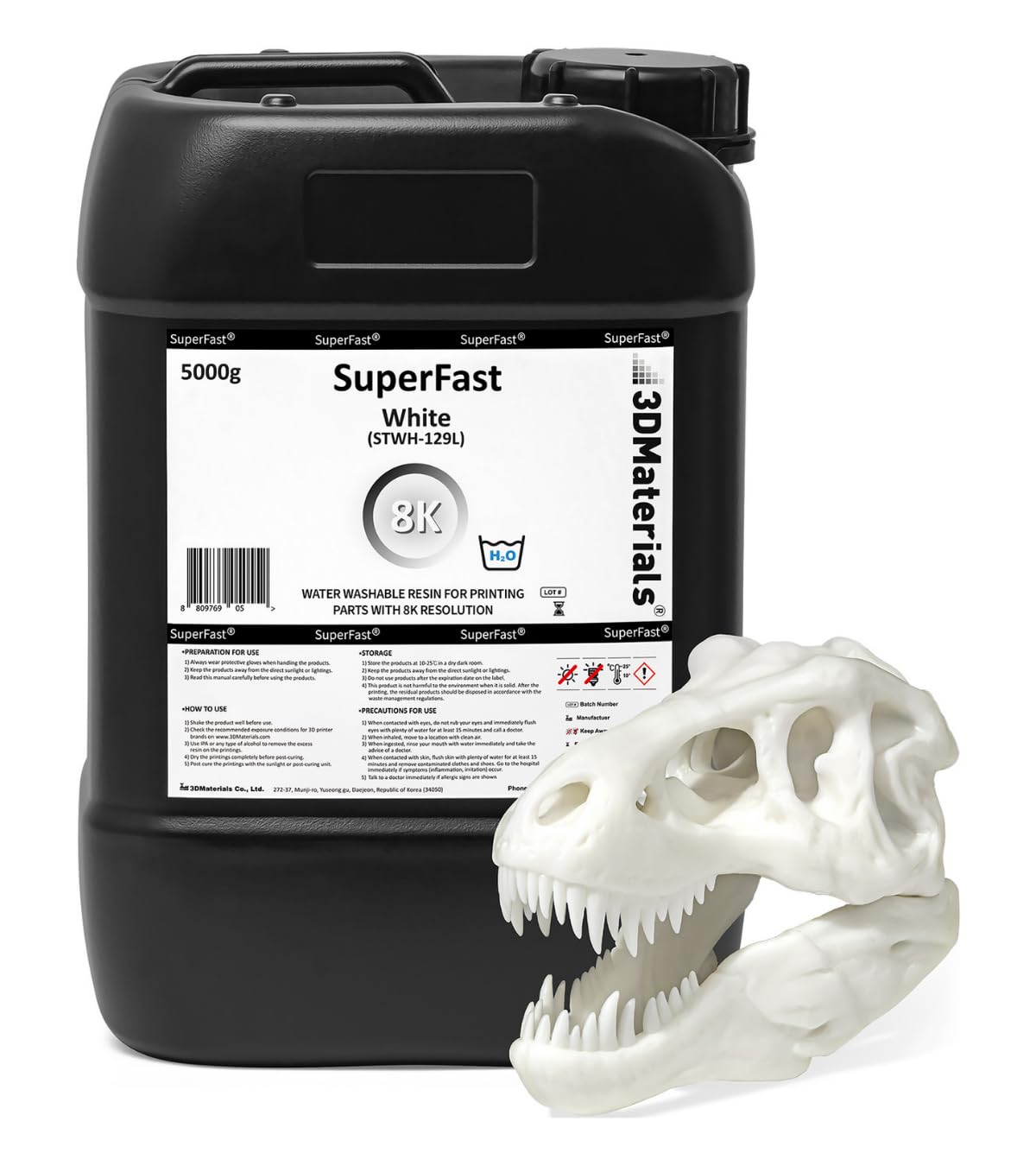 SuperFast 8K Drukarka 3D Żywica zmywalna wodą, druk 50um w 0,5 sek., wyprodukowana w Korei przez 3DMaterials (5000g, Biały)