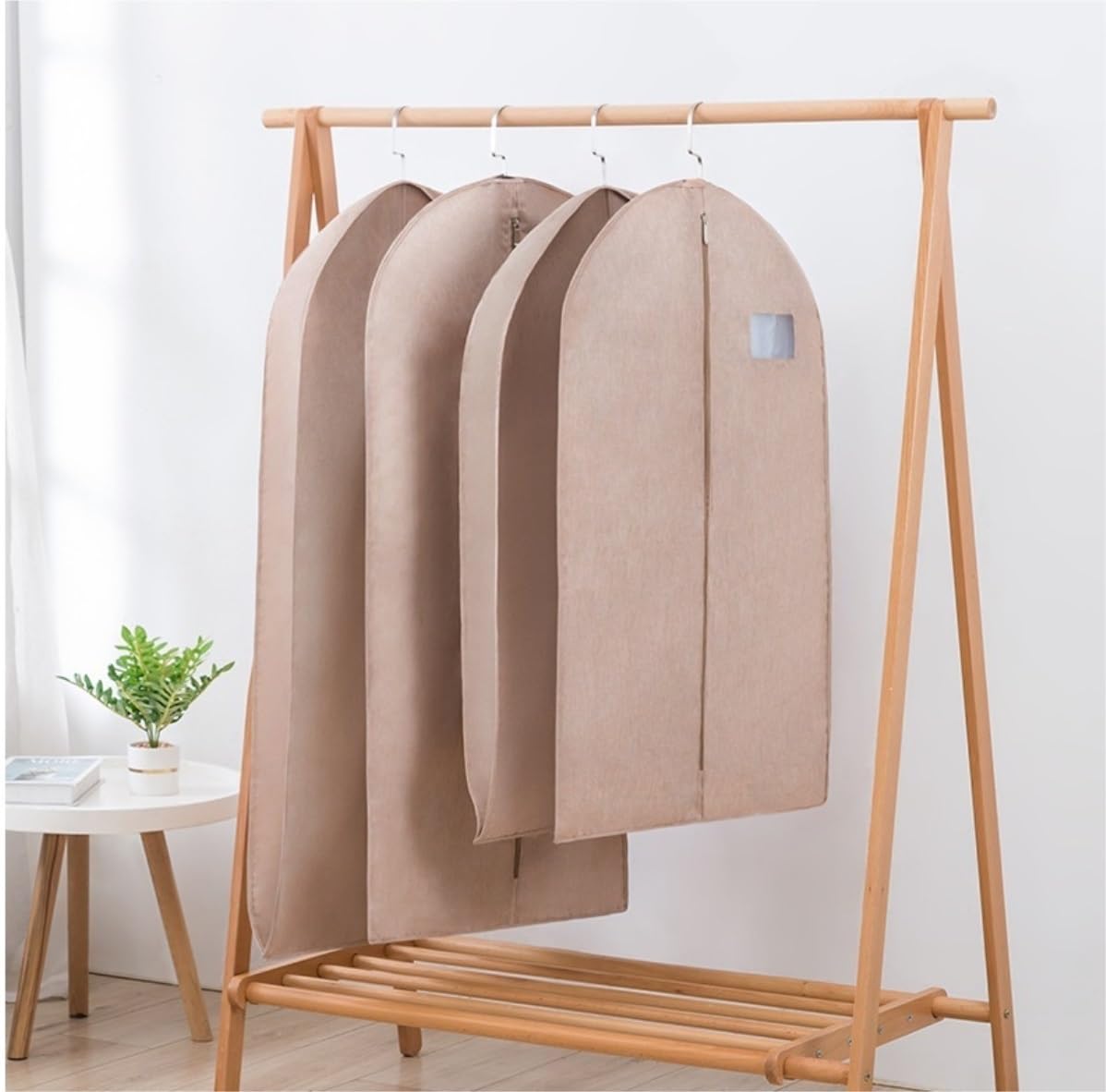 Fundas Ropa Bolsas para Ropa, Fundas De Trajes Tela Oxford para Armario, Almacenamiento Colgante con Fuelle 4 "con Cremallera Completa, 2 Uds Cubierta(Beige,58 * 10 * 130cm)