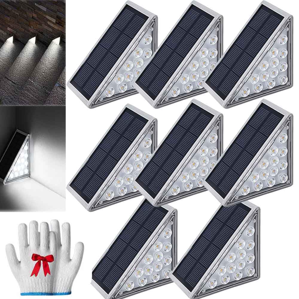 Curb Appeal Lights,2024 New Triangle Solar Step Lights,Instant Curb Appeal,Step Solar Lights Waterproof,Ip67 Waterproof Outdoor Solar Sensor Lights For Steps,Stair,Patio,Yard (White, 8PCS)