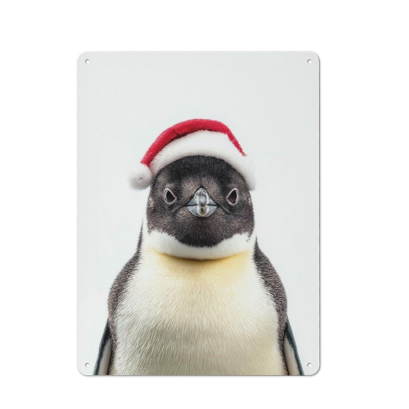 Junmoney Penguin With Santa Hat Rustic Tin Wall Plaque 40X30cm For Garage Or Workshop, For Home Interiors, Feature Walls And Decorative Displays