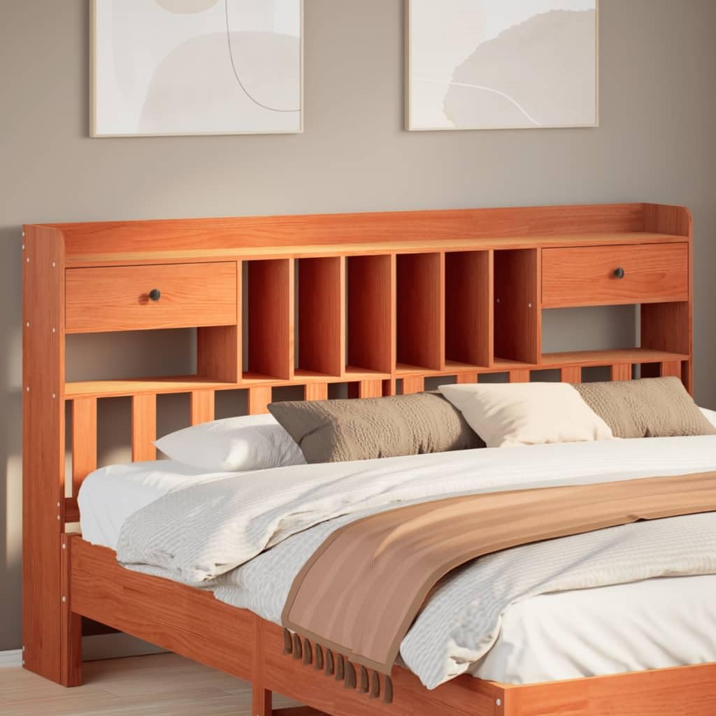Homgoday Cabecero con estantes marrón cera 180 cm madera de pino, cabecero cama doble, respaldo para cama y sofá modelo 855504IT