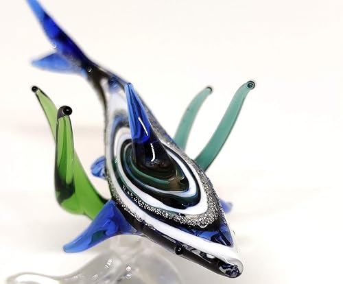 Miniatura 6 de Figuras miniatura de tiburón con algas marinas, animales soplados a mano, arte de vidrio coleccionable, decoración (tiburón con algas)