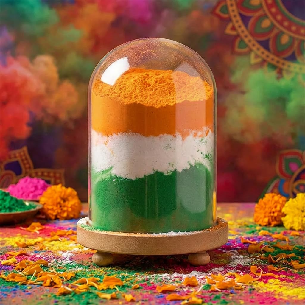 Decorative Clear Borosilicate Glass Bell Jar with Round Lacquered Wood Base – Elegant Tabletop Dome Display Case for Home Decor, Festive Centerpiece, Office & Living Room Decoration