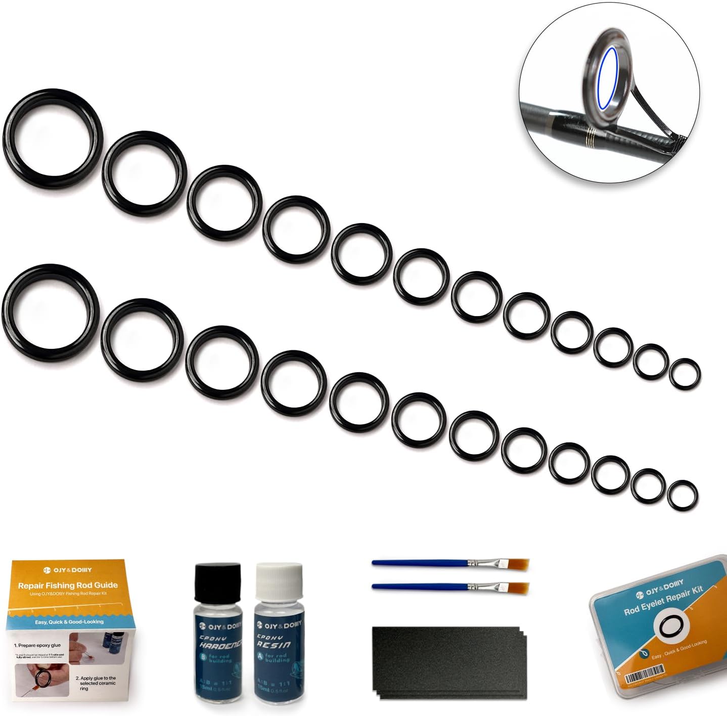 Fishing Rod Repair Kit,Fishing Pole Eyelet Ceramic Insert Eyes Repair with Supplies 28/56 Rings : Sports & Outdoors