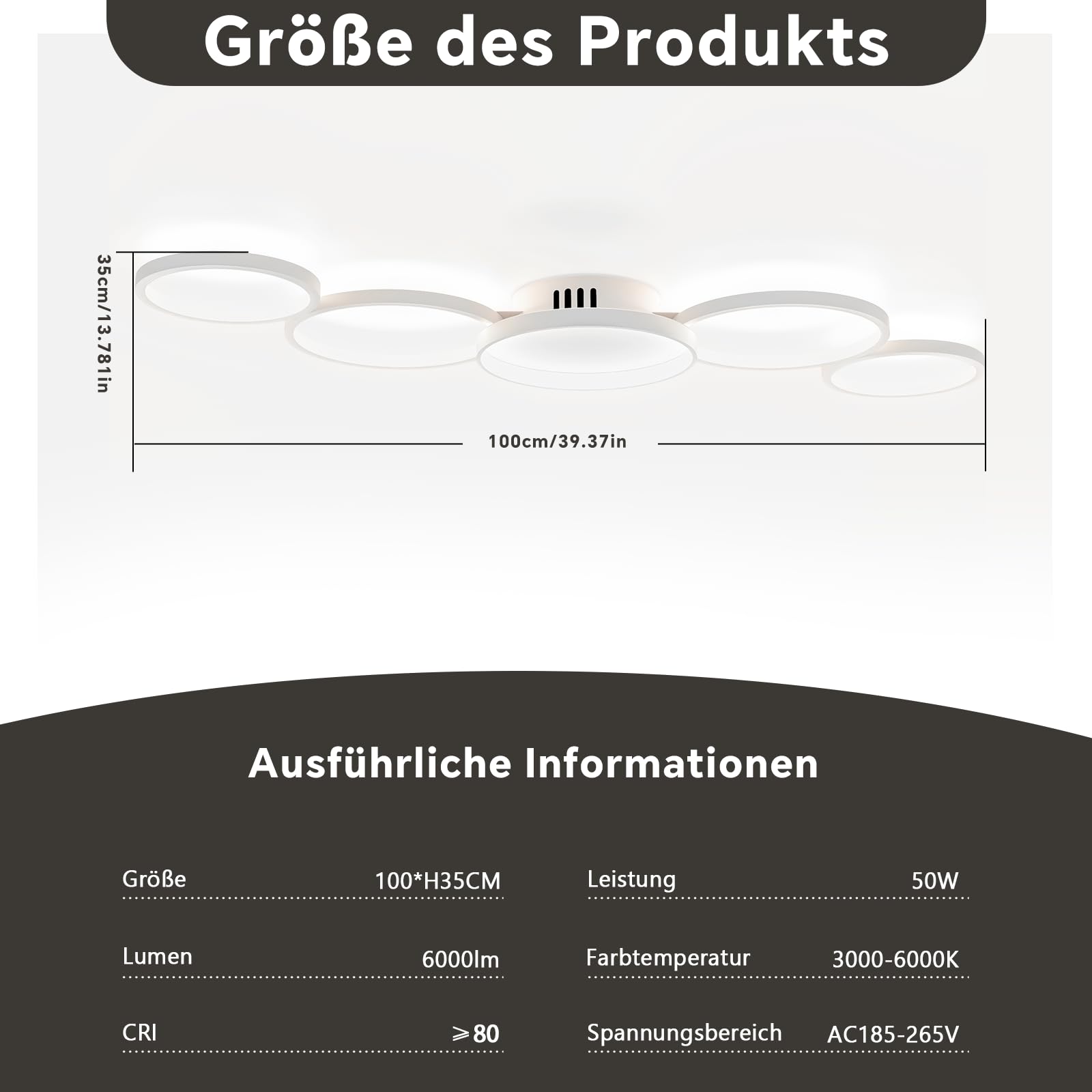 LED Deckenleuchte Dimmbar mit Fernbedienung - Modernes Design Deckenlampe, 50W 6000LM, 3000K-6500K Farbtemperatur, Kompatibel mit Alexa & Google Assistant, für Wohnzimmer & Schlafzimmer
