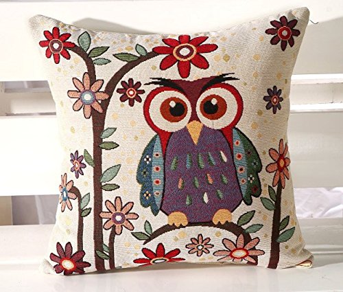 Linen & Cotton Owl Pattern Throw Pillow Case Home Sofa Bed Car Decor Square Cushion Cover
