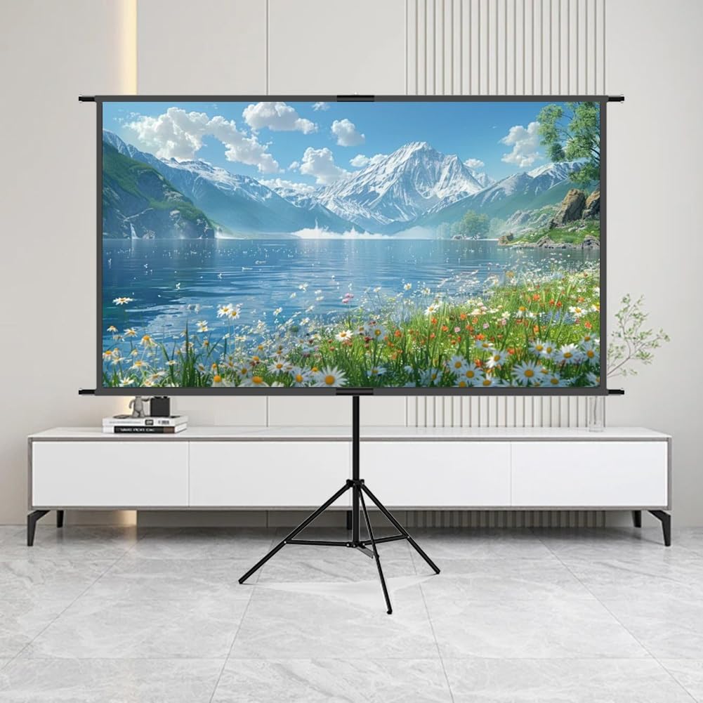 60" 84" 100" Schermi Cinematografici Manuali con Supporto a Treppiede, 16:9 4K Ultra HD Idea per Cinema in Casa, Feste in Giardino(60" (16:9))