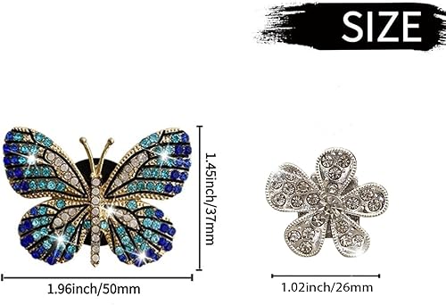Miniatura 4 de Clips de ventilación de mariposa brillantes, 4 piezas de ambientadores de coche con margaritas de cristal, clips de ventilación para difusor de