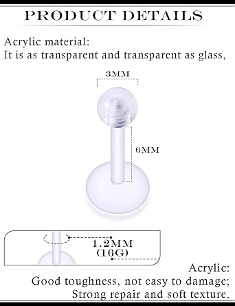 16G クリアイヤリング スポーツ用 プラスチック モンロー リップ ノーズリング スタッド フォワード ヘリックス コンク トラガス 軟骨 イヤリング スタッド メデューサ ラブレット ピアス ジュエリー リテーナー 手術用 女性用 6mm 8mm 10mm 12mm