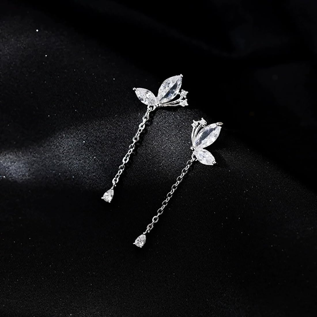 SLUYNZ 925 Sterling Silver CZ Butterfly Dangle Earrings Droplet Chain for Women Teen Girls Pretty Butterfly Drop Earrings Tassel - Image 5