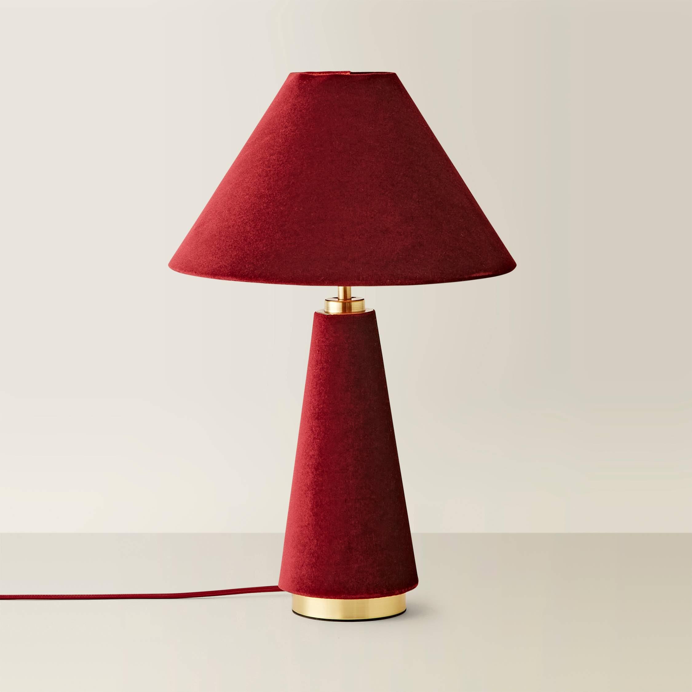 Valuelights Martha Conical Burgundy Velvet Table Lamp