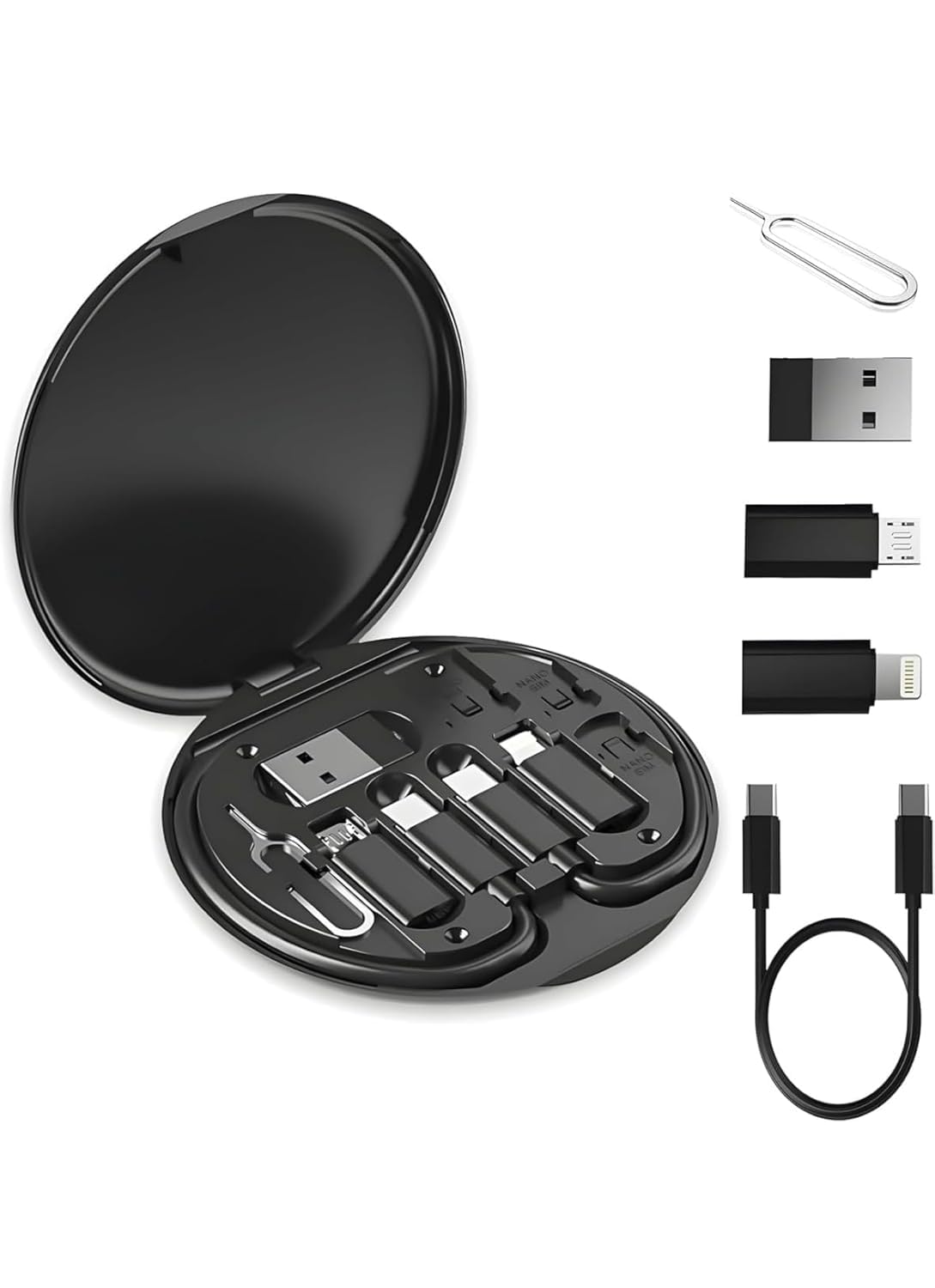 Multi USB Adapter Set, USB C to Lighting USB Converter Kit,Charging Cable Set USB A & Type C to Male Micro/Type C/Lighting for Data Transfer,Card Storage,Tray Eject Pin,Phone Holder-Black-image-38