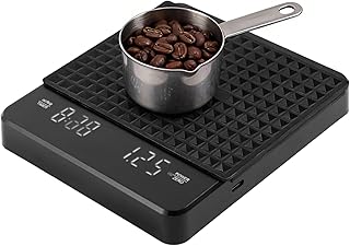 Kaffeewaage mit Timer, 3kg/0,1g Wiederaufladbare Espresso Waage mit HD LCD Display, mit Automatischer Stoppuhr, Tragbar Präzisionswaage für Espresso, Pour-Over