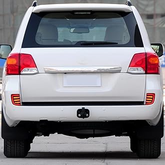 BINQIGOO Red Housing Full LED Rear Reflector Fog DRL Kit for Toyota Land Cruiser 2008-2015 Lexus LX 570 Function as Sequential Turn Signal Lights,Daytime Running Light,Brake Light Kit (Red Style)