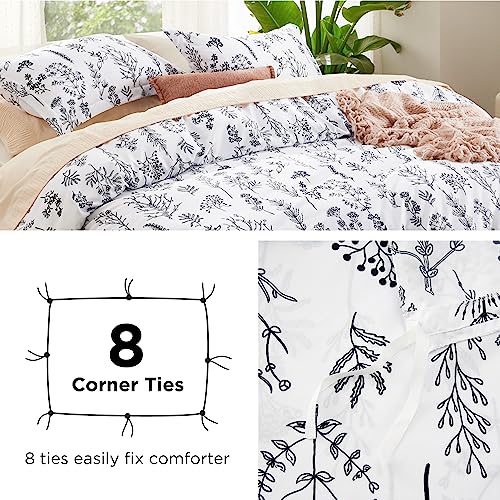 Image of Bedsure Duvet Cover King Size - Reversible White King Duvet Cover Set with Zipper Closure, 3 Pieces Floral Patterned Bedding Set with 8 Corner Ties and 2 Pillow Shams