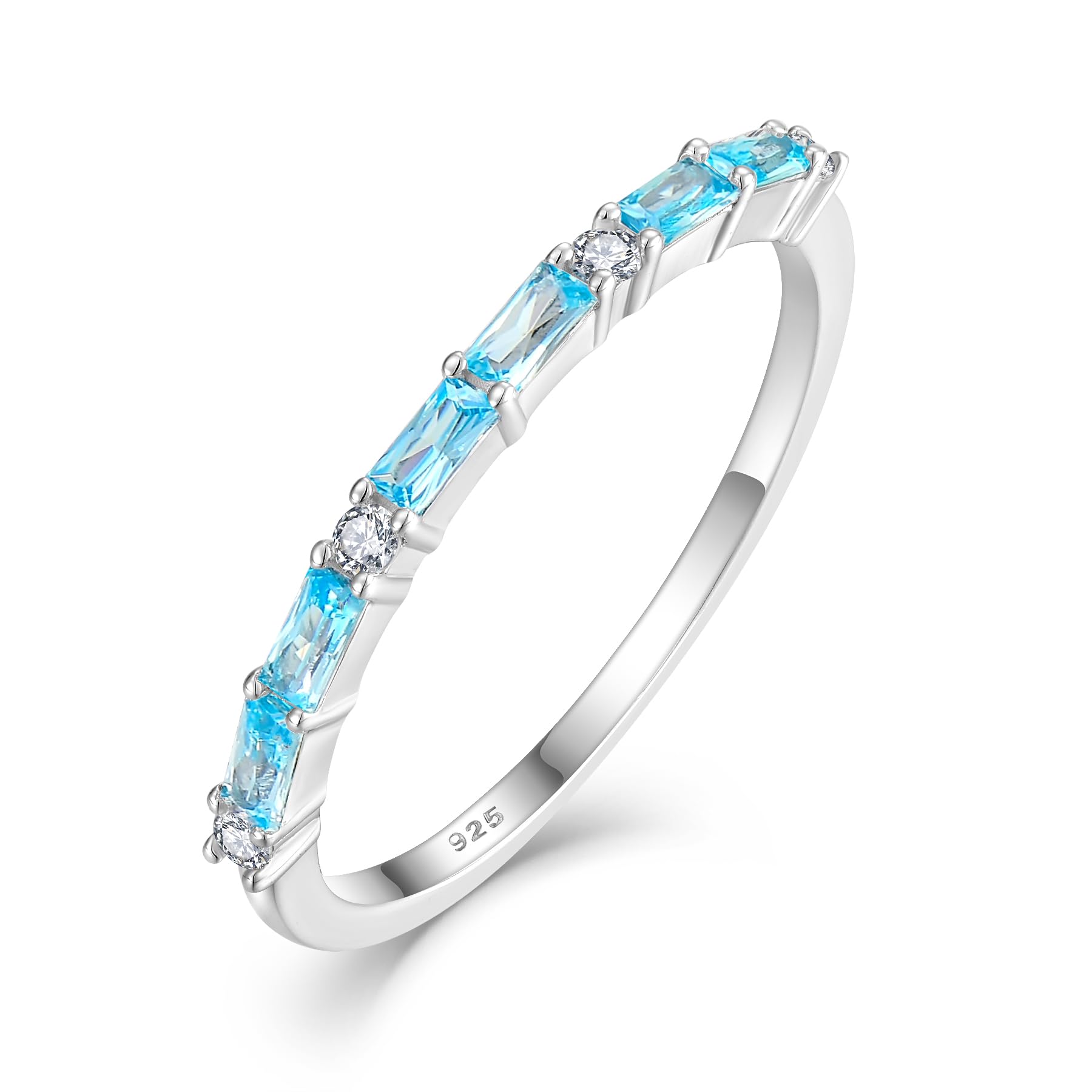 STARCHENIE 925 Sterling Silver Thin Eternity Ring for Women Half Baguette Band Birthstone Stackable Rings Size 5-10