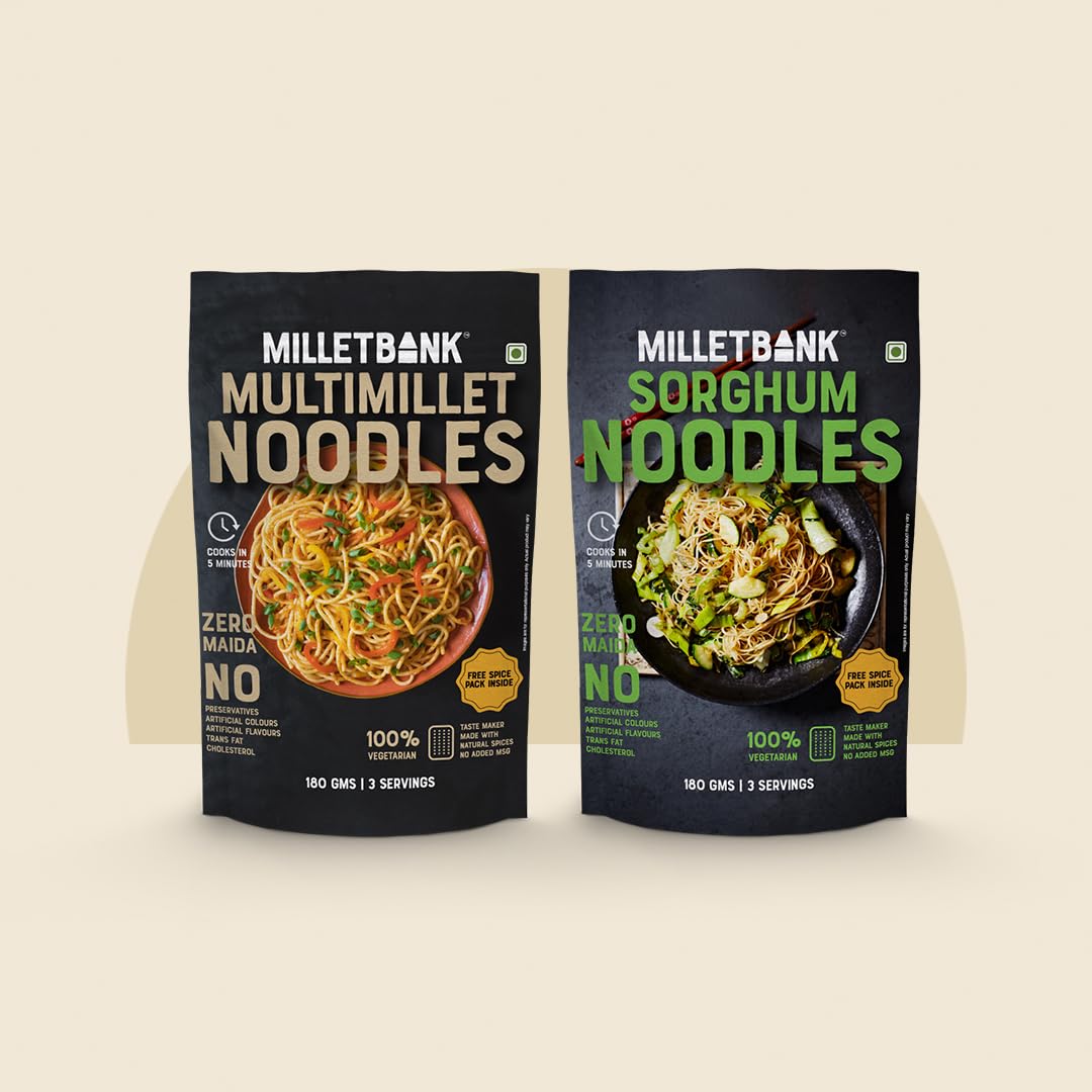 Millet Bank Multimillet and Sorghum Noodles Combo | No Maida, Not Fried, No MSG | Pack of 2-180g Each (B0CWLN83BK) Amazon Price History, Amazon Price Tracker
