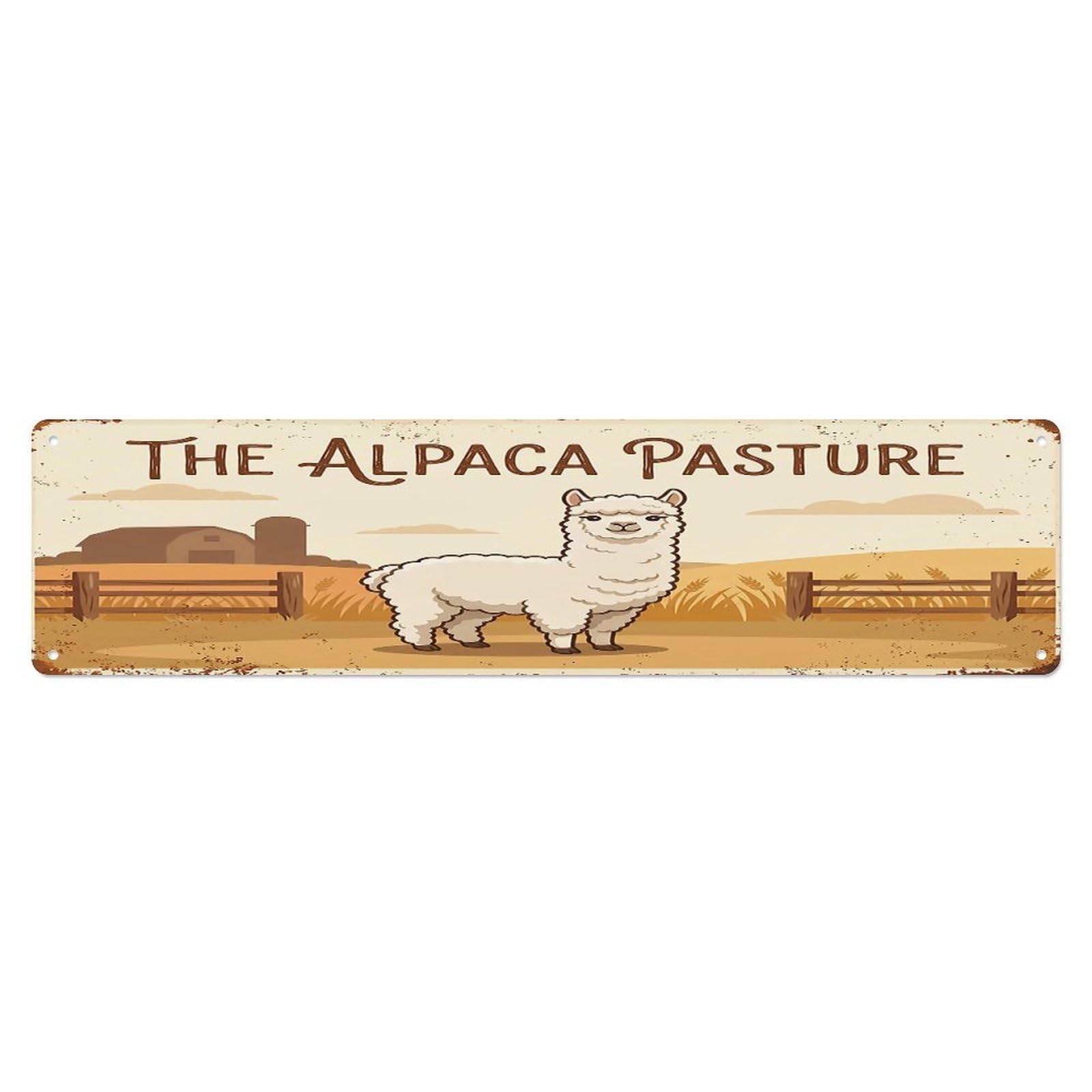 Vintage Alpaca Farm Scene The Alpaca Pasture Metal Tin Sign