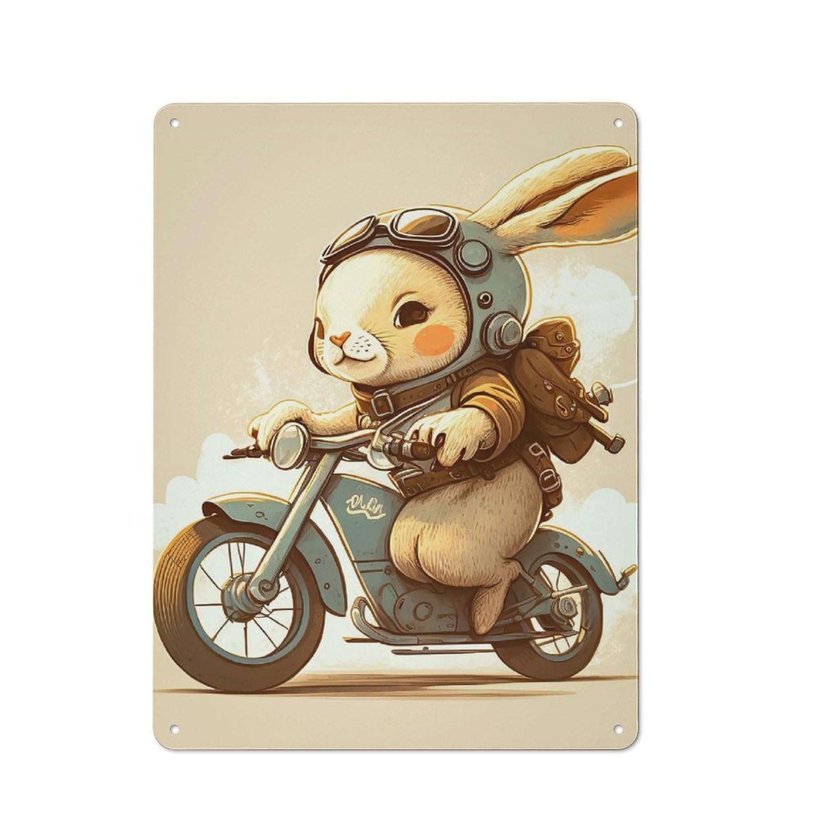 Junmoney Cute Bunny Riding A Bike Retro Metal Plaque 40X30cm For Garage Or Workshop, Housewarming Wall Decor For People Furnishing Garage And Workshop