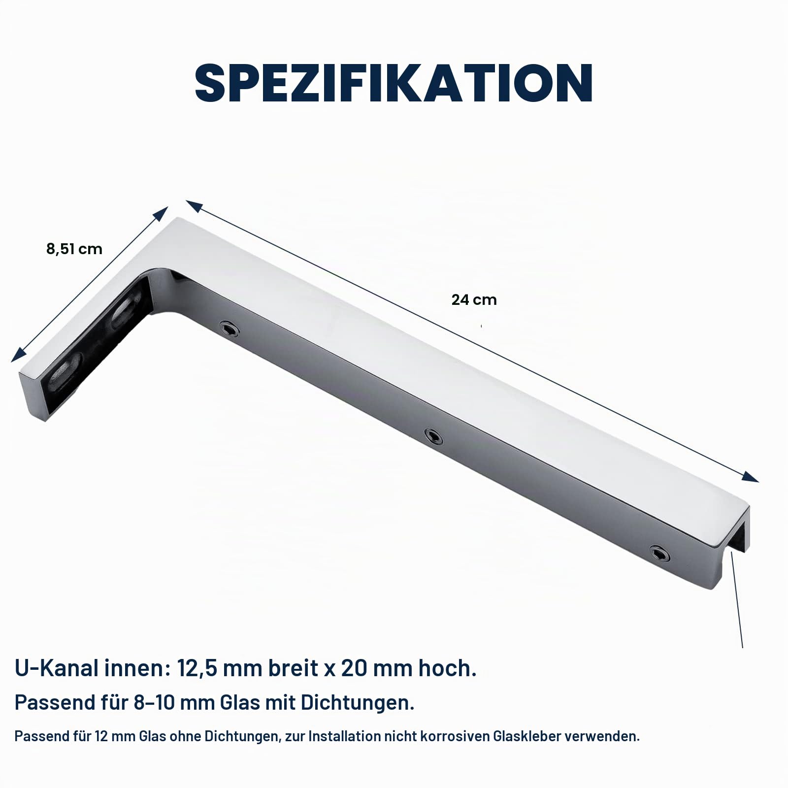LukLoy Feste Glasstützstange, Rahmenloses zu Wandklemme, Duschstabilisator, L-Form, Montagehalterung, Kein Bohren (Glas Rechts)