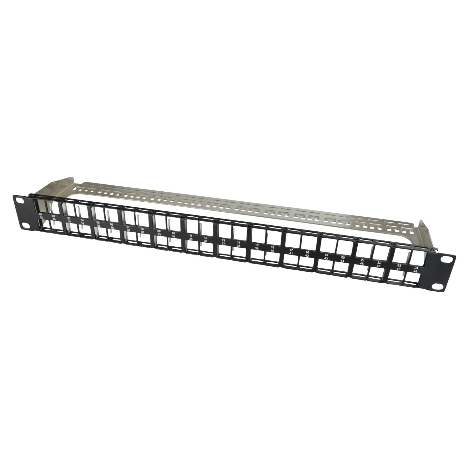 AIXONTEC 48 Port Patchfeld Patchpanel 19 Zoll 1 HE Rack Einbau 1 U für RJ45 Keystone Module Jack Cat.6 Cat.6A Cat 7 Schwarz Kabelmanagement Netzwerkkabel LAN Kabel