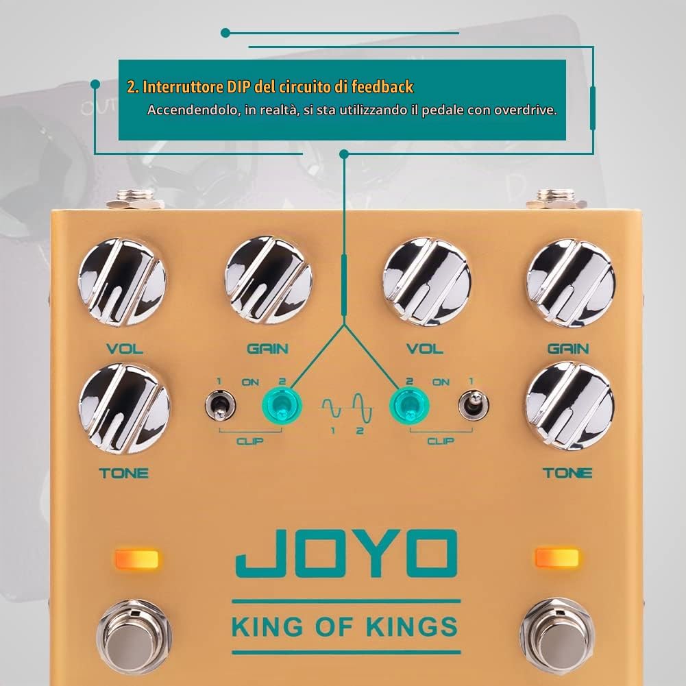 JOYO Dual Crunch Pedale effetto Overdrive con circuito analogico puro con ritaglio indipendente per chitarra elettrica - True Bypass (King of Kings R-20)