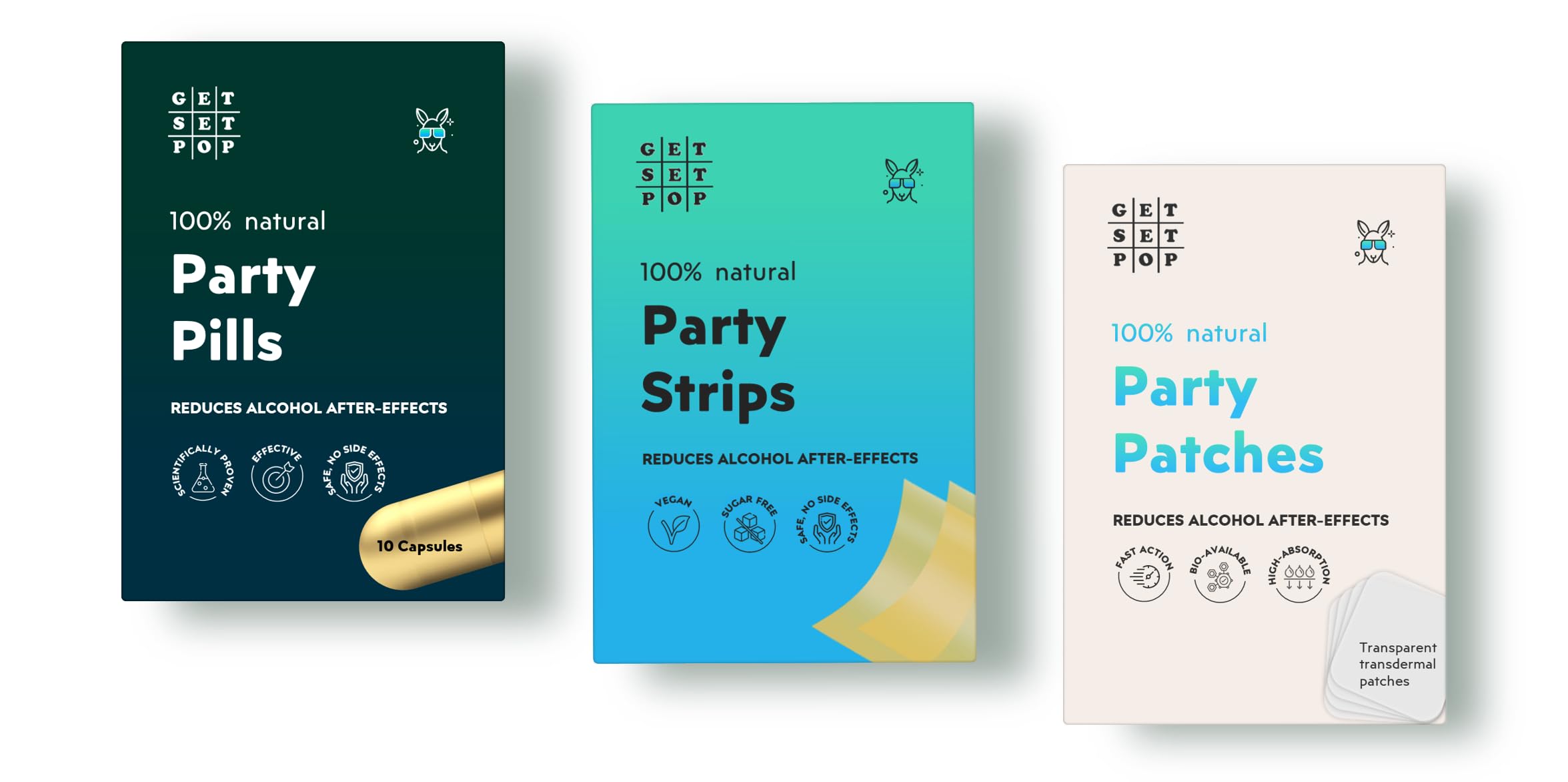 GetSetPop Anytime Party Combo | (Pills+Strips+Patches) Prevents hangovers, helps support liver & removes alcohol breath | 100% natural, vegan, sugar-free & scientifically backed | (10+10+10) (B0CN78SLSC) Amazon Price History, Amazon Price Tracker