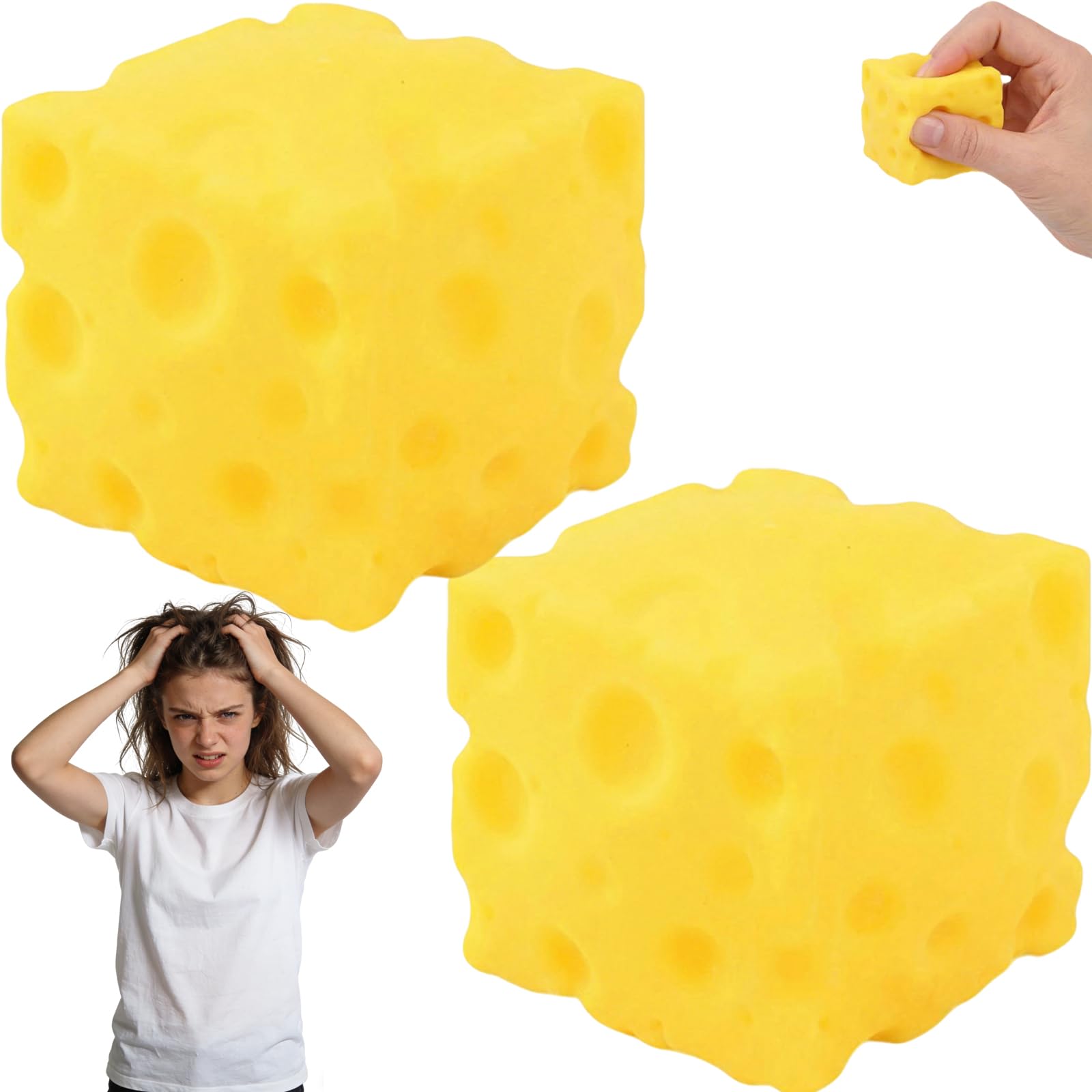 5cm Cute Cheese Decompression Toy，Lovely Squeeze Cheese Fidget with Soft Foam, Portable Stress Relief Sensory Toy for Children & Adults, Birthday for Girls,Boys Party Favors & Students (4*4cm-2pc)