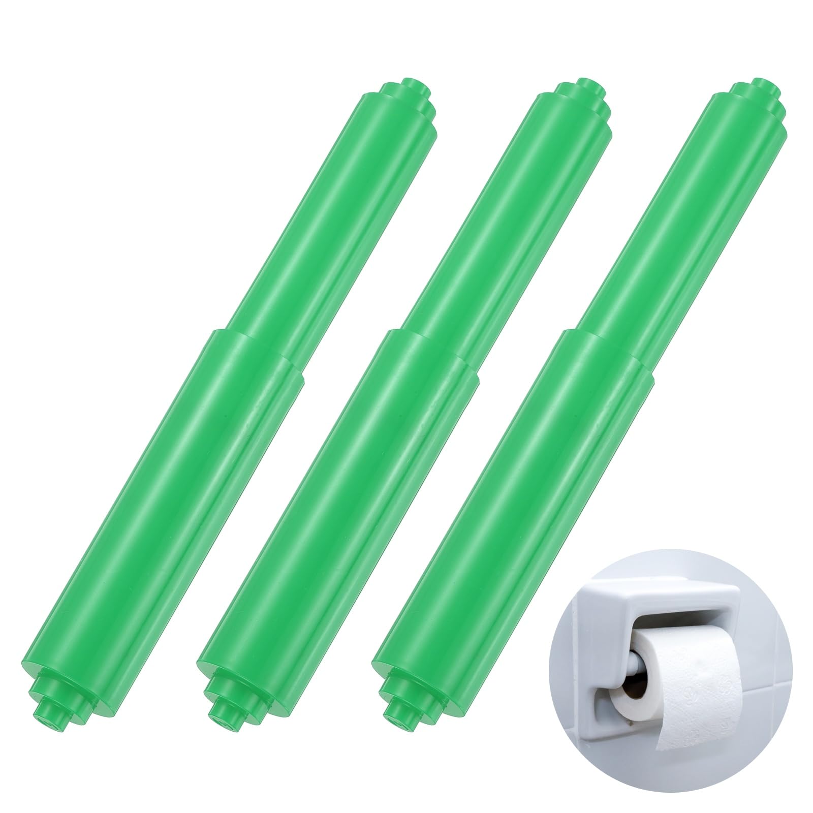 sourcing map 3PCS Toilet Paper Holder Roller, 4.6" to 7" Retractable Bathroom Tissue Roll Holder Toilet Paper Spring Rod Replacement Plastic for Washroom Bathroom, Green