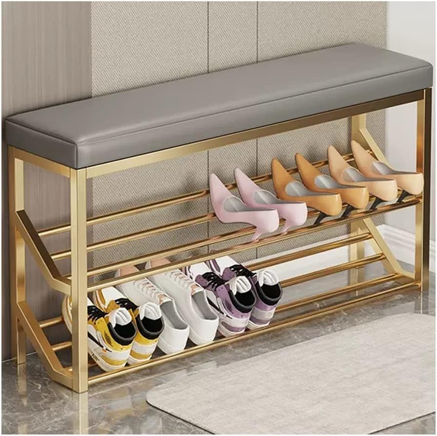Banc à chaussures industriel 80 cm pour entrée avec 2 étagères métal - 3
