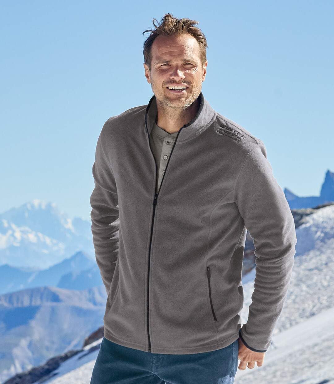 Chaqueta De Punto Jacquard Con Forro Polar ATLAS FOR MEN – Talla 3XL, Azul Jaspeado, Manga Larga