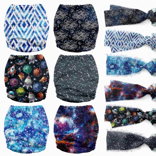 Image of Mama Koala 6 Pack Reusable Cloth Diapers 3.0 for Babies Girls Newborn, One-Size Adjustable Baby Diaper, Durable Stitching, Back Opening for Inserts, Breathable Awj Lining, Leak Prevention-Space