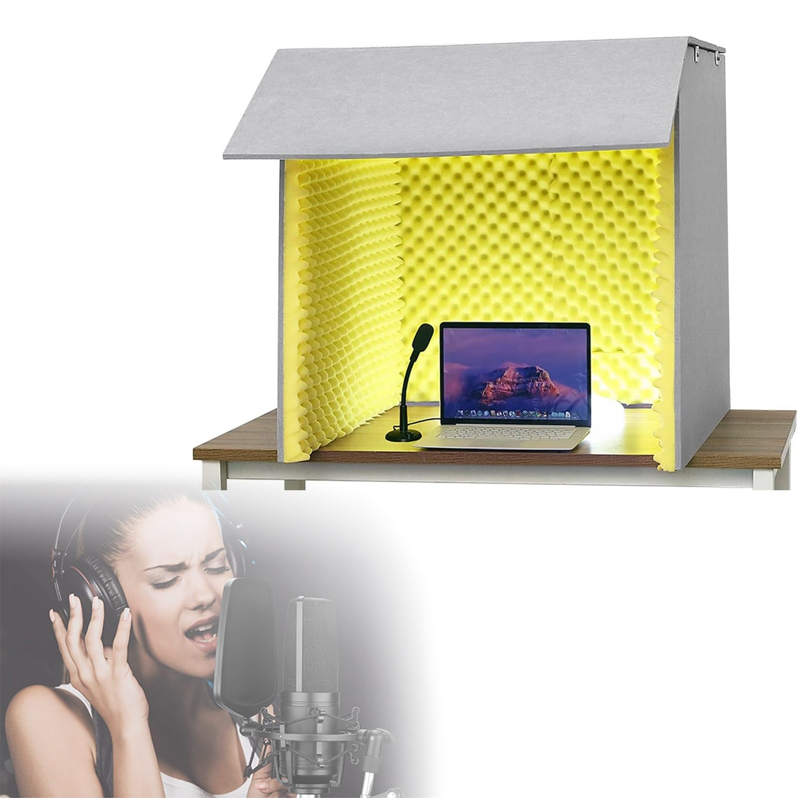 Portable Recording Booth, Microphone Isolation Booth Cube, Sound Isolation Booth Room, Microphone Isolation Shield, Vocal Absorbing Shield, Simple Soundproof Booth (Yellow 80 * 80 * 80cm)