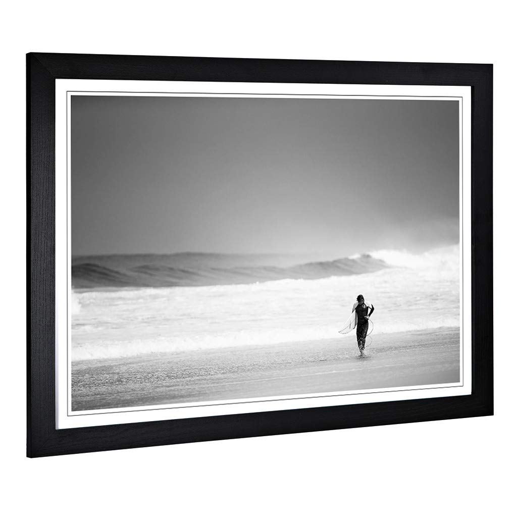 Big Box Art Framed Print of Surfer Surfboard Surfing Seascape (2) Design | Wall Art Picture | Home Decor for Kitchen, Living Room, Bedroom, Hallway, Black, A2 / 24.5x18 Inch / 62x45cm