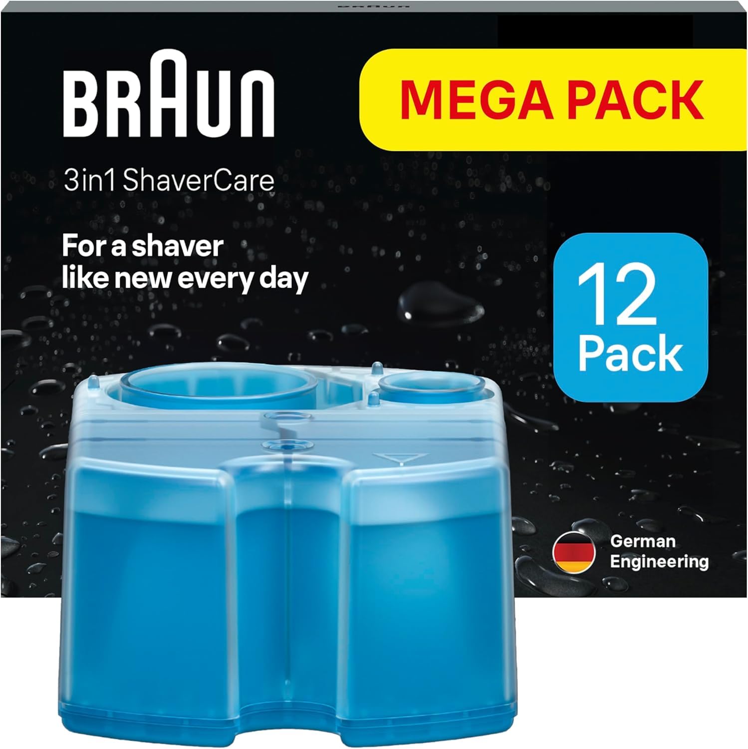 Braun 3-in-1 ShaverCare Reinigungskartuschen für Reinigungsstationen – ORIGINAL Kartuschen – Reinigt Rasierer 10x besser als Wasser, Scherkopfreiniger, Entfernt Haare und Hautpartikel – 12er Pack