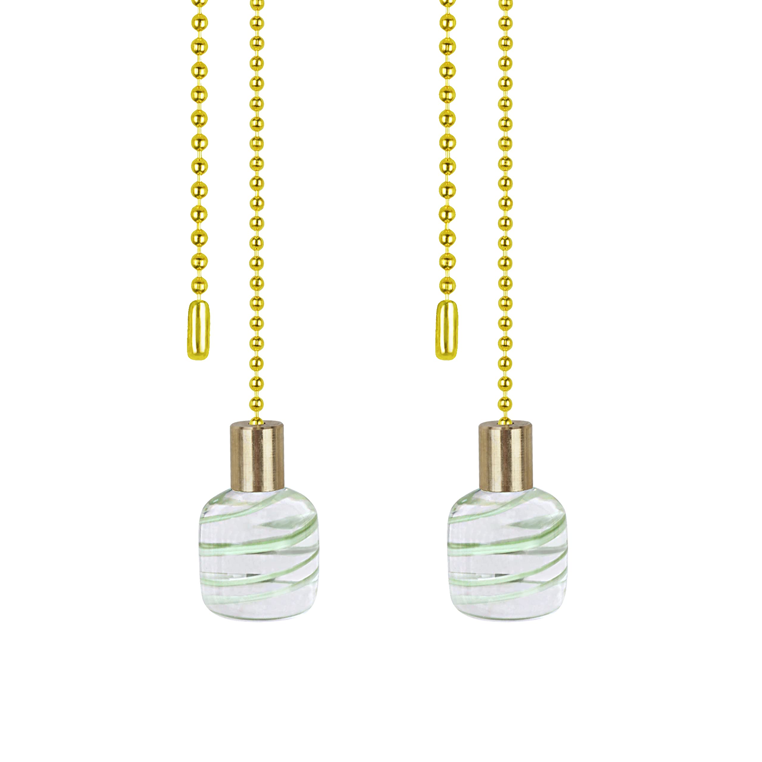 Aspen Creative 20507-12, 12" Clear with Light Green Line Glass Knob Copper, 2 Pack Pull Chain, Clear &amp; Light