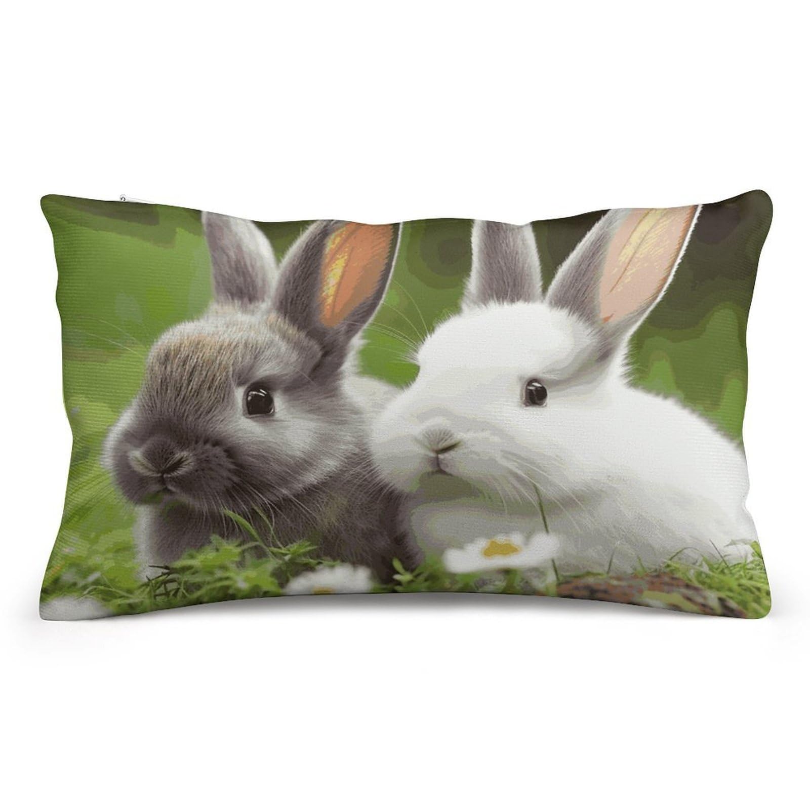 Velvet Pillowcases Standard Size 8"x12", Ultra Soft Breathable Pillow Cases for Bed, Luxury Cozy Fuzzy Pillow Shams, Lumbar Pillow Cover, Two Little Cute Rabbits Cushion Case Home Decor