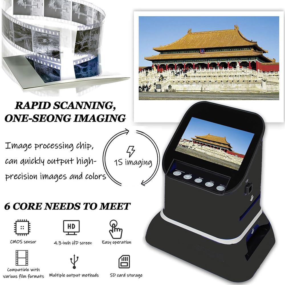 Escáner de Películas de Formato Medio 120/35mm,22 MP Alta Resolución,Pantalla LCD 4,3",Convertidor Digital,Edición de Imágenes,Compatible con 135/126/127 Negativos y Diapositivas Antiguas