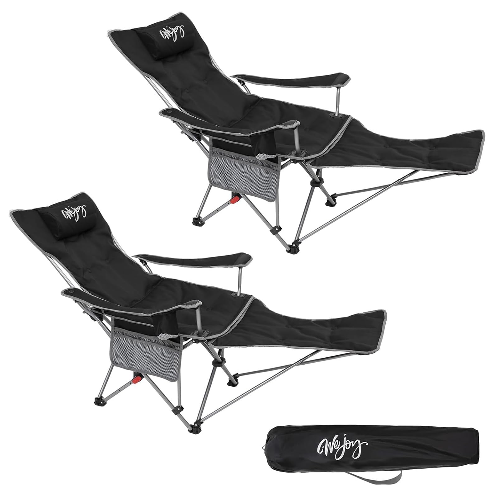#WEJOY 2-in-1 Campingstuhl Faltbar, Strandstuhl mit Verstellbarer Rückenlehne & Fußstütze, Relaxsessel Liege mit Getränkehalter, Liegestuhl Angelstuhl für Outdoor Camping