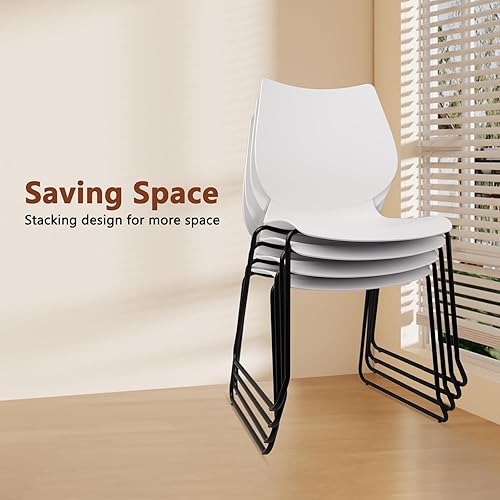 Miniatura 4 de Silla apilable para sala de espera, silla de oficina apilable con soporte lumbar ergonómico y patas de metal, sillas de escritorio de plástico para