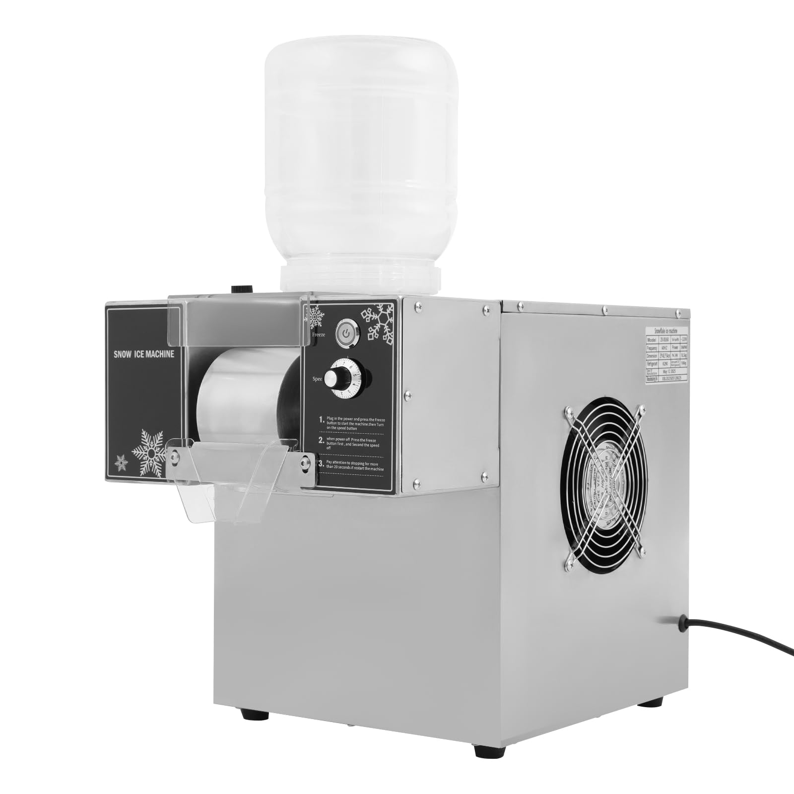OUKANING Kommerzielle Schneeflocken-Eisbereiter Edelstahl 2x5L Behälter Schneeeis-Maschine 8 Geschwindigkeitsstufen 60kg/Tag
