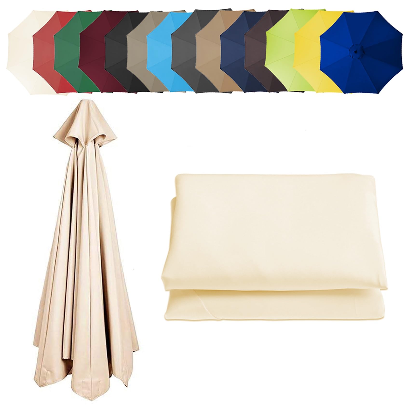 6 Ribs/8 Ribs Replacement Parasol Cover, Umbrella Canopy Replacement, Sun Umbrella Replacement Cloth, Garden Parasol Canopy Cover (6.5ft/8.8ft/9.8ft | 200cm/2.7m/300cm)(Color:White,Size:8 ribs-2.7m(8.