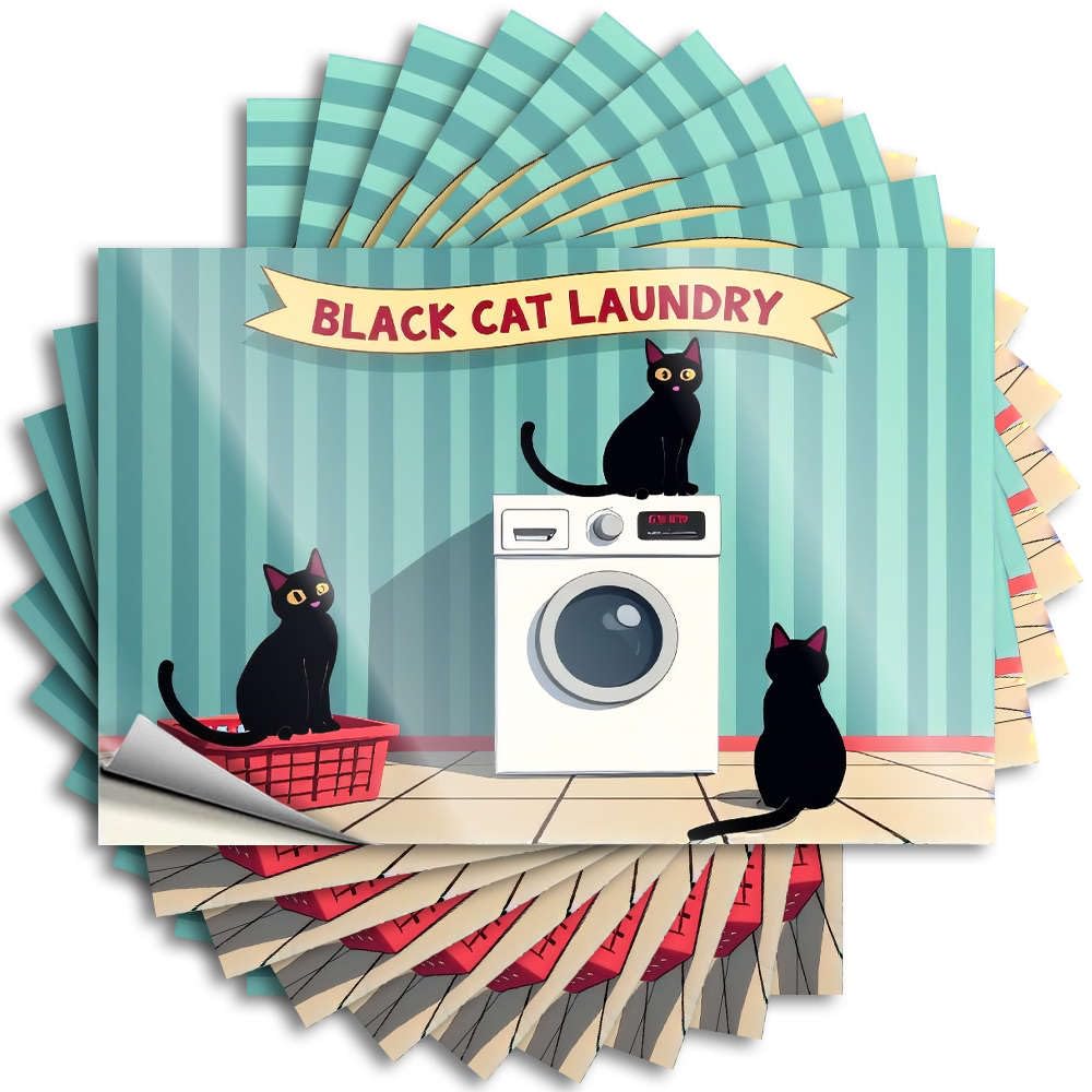 Fzfn Colour Tiki Bar Decor Affirmation Decals - Three Black Cats Near A Washing Machine. Removable Decal Bumper Easy Peel For Outdoor(12X18cm)