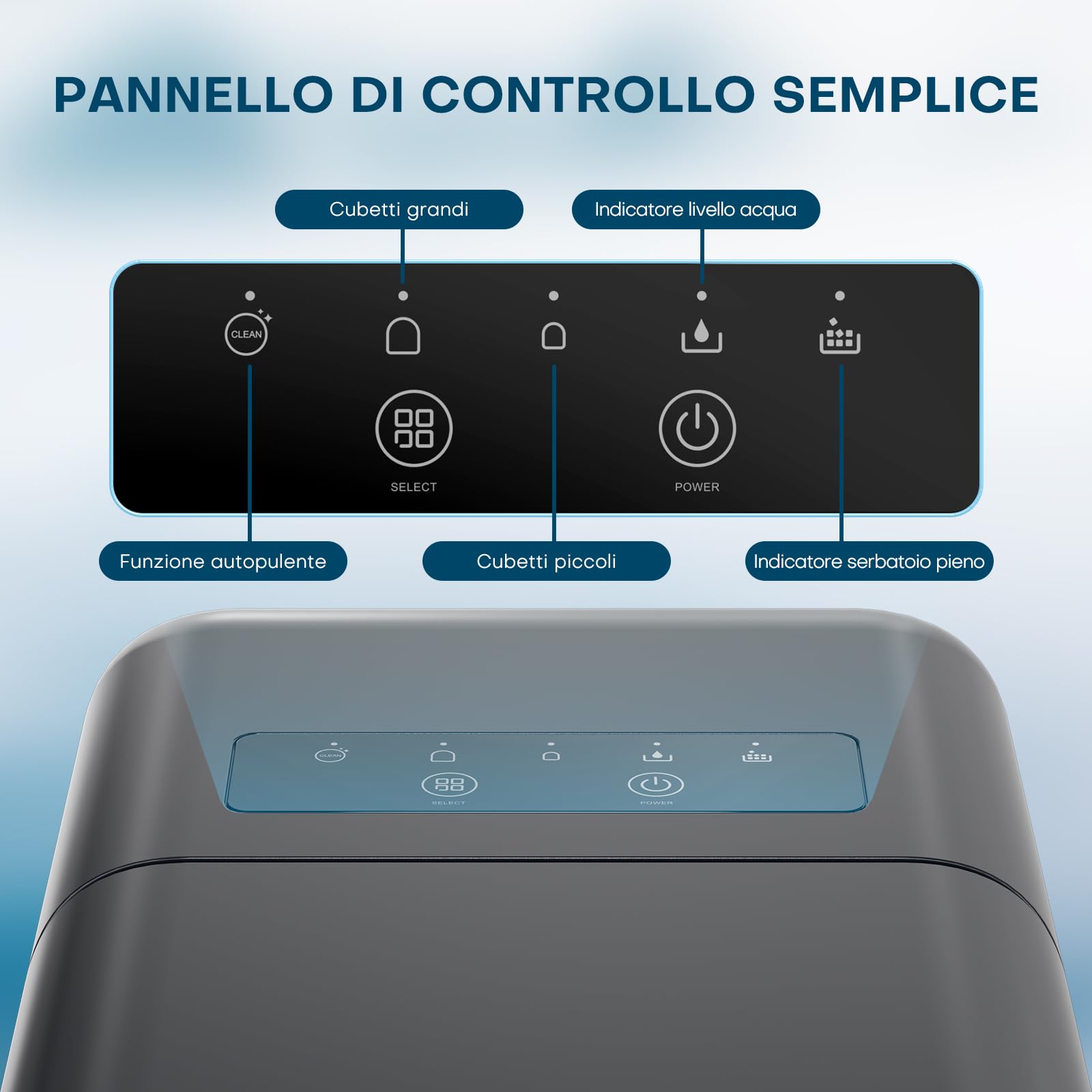 QEXREED Macchina del ghiaccio da banco, 9 cubetti in 6 min, 12 kg/24h, autopulente, macchina ghiaccio casa con paletta e cestello, per cucina, ufficio, camper, aperitivi e serate tra amici