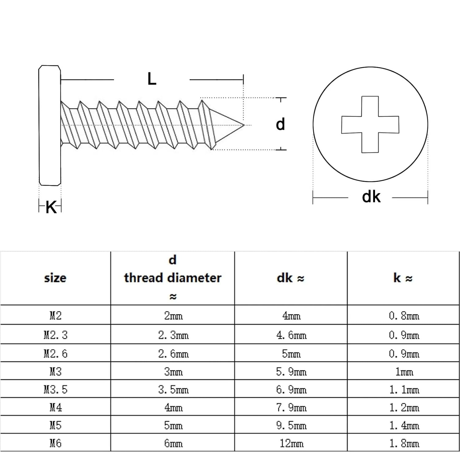 M2 M2.3 4/5/6/8/10-16mm 304 Stainless Steel Cross Flat Wafer Head Self-Tapping Screw 50Pcs(8mm,50pcs M2)