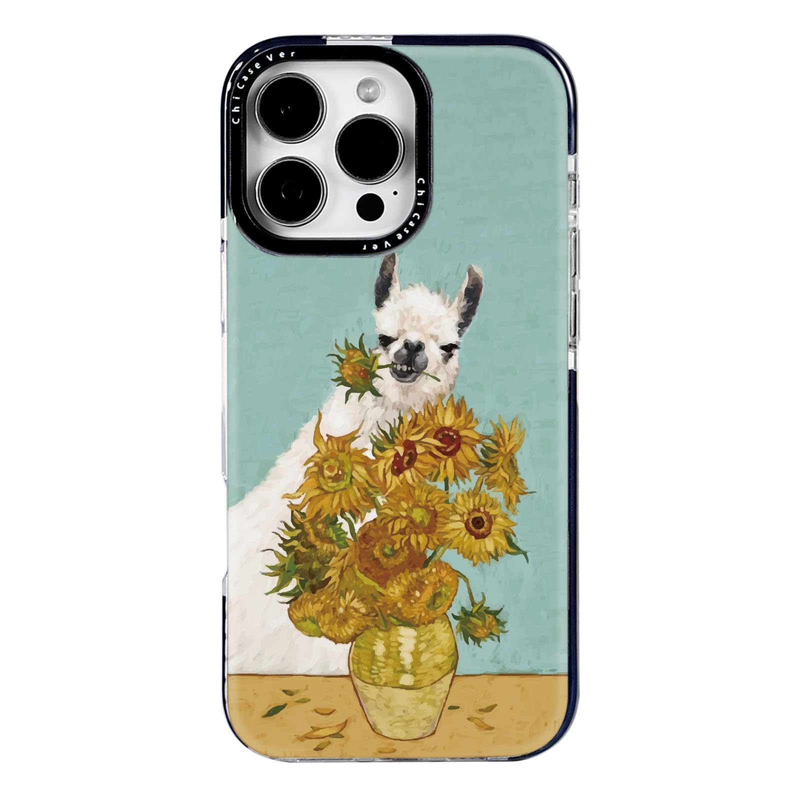 Photo 1 of ChiCaseVer for iPhone 12 Pro Max Case, Whimsical Llama & Sunflower Pattern in Van Gogh Style, Artistic Soft Slim TPU Protective Cover with Shock-Absorbing TPE Strips & Camera Lens Protection for Women