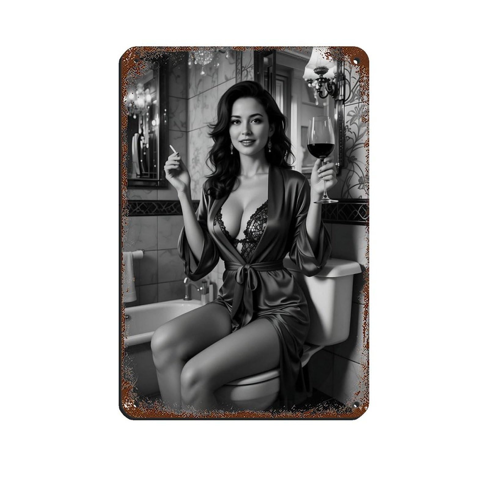 Glamorous Woman with Wine Glass Tin Sign Vintage Metal Pub Club Cafe Bar Home Wall Art Decoration Poster Retro 8x12inch(20x30cm)
