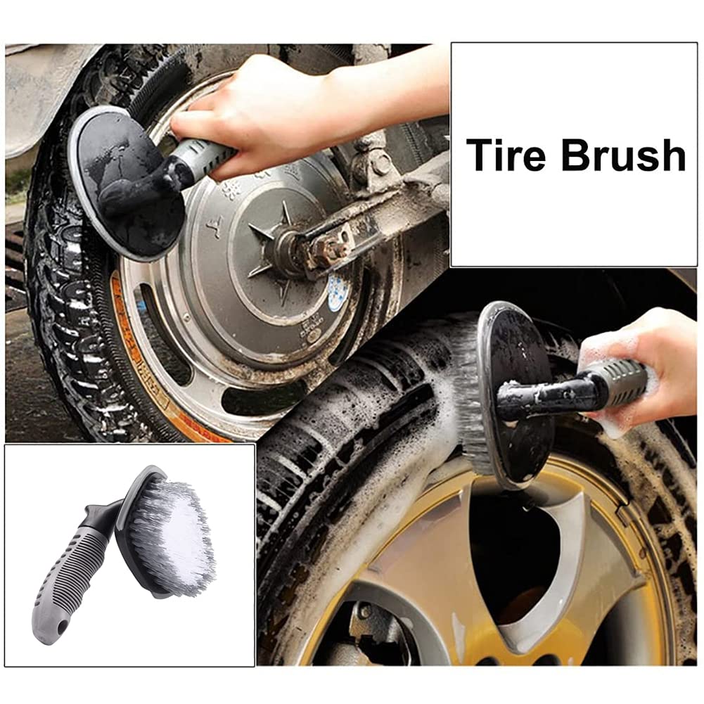 YeewayVeh Kit 8 Spazzole Per Pulizia Auto - Set Completo Per Ruote, Cerchi, Pneumatici E Dettagli Con Spazzole Pieghevoli E Panno In Microfibra - 2